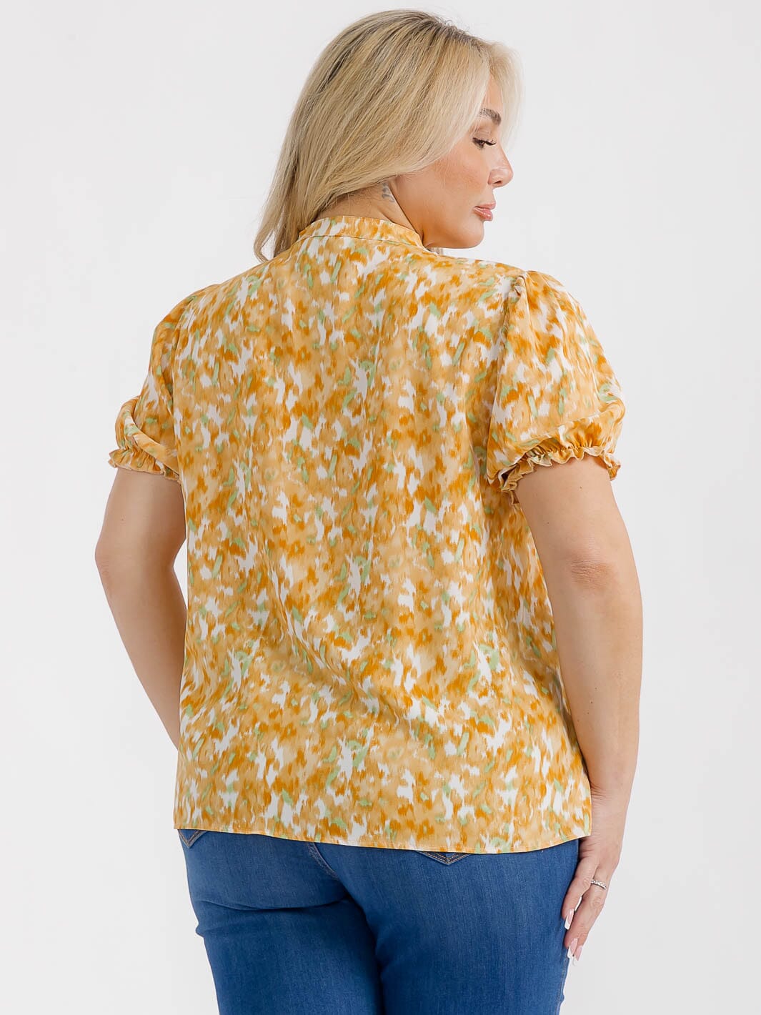 PLUS SIZE SHORT SLEEVES V-NECK FLORAL PRINT BLOUSE