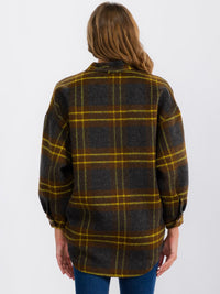 WOMEN'S LONG SLEEVE BUTTON CLOSURE FRONT POCKETS PLAID JACKET