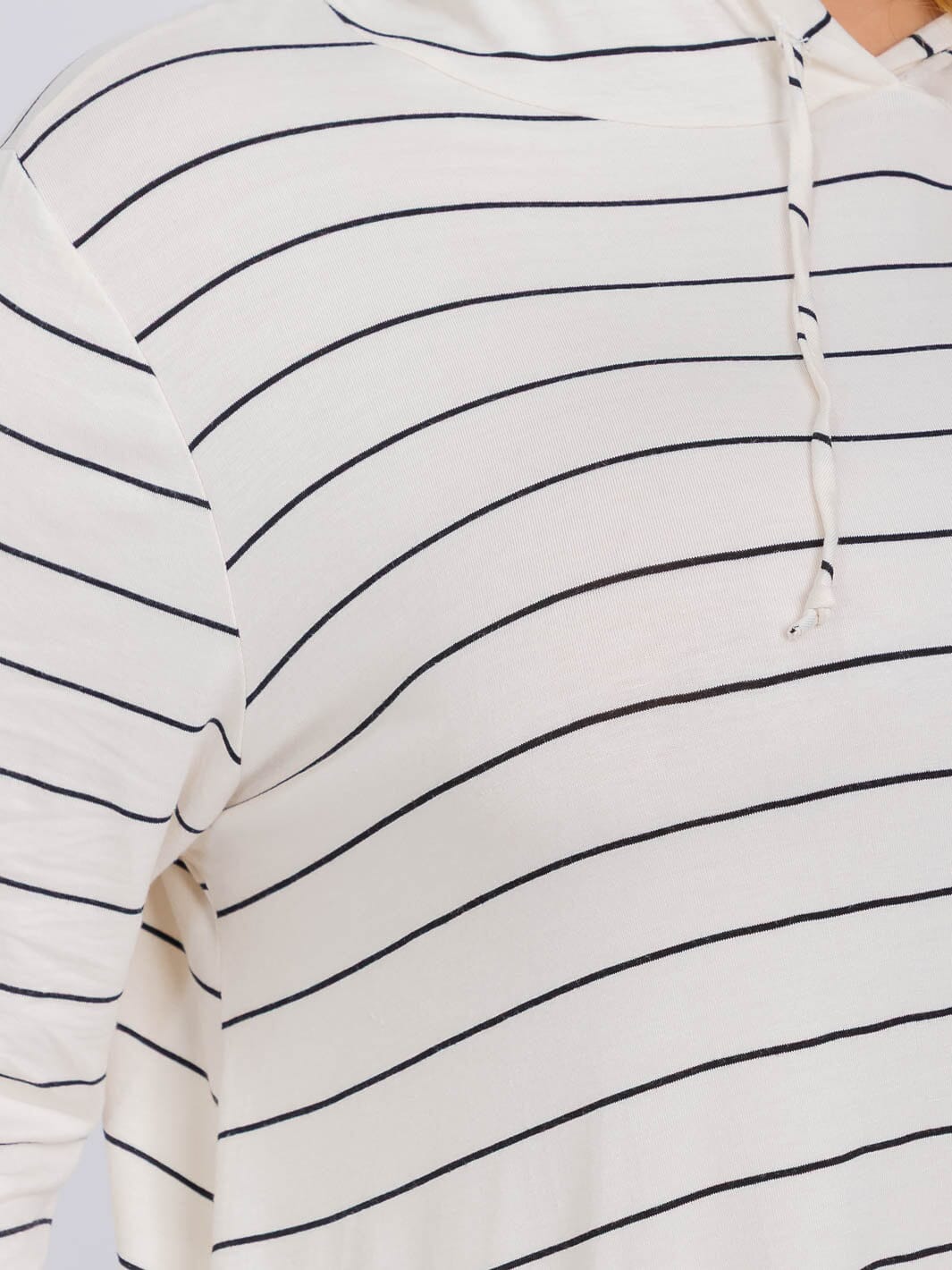 PLUS SIZE LONG SLEEVE HOODED STRIPES PEPLUM TOP