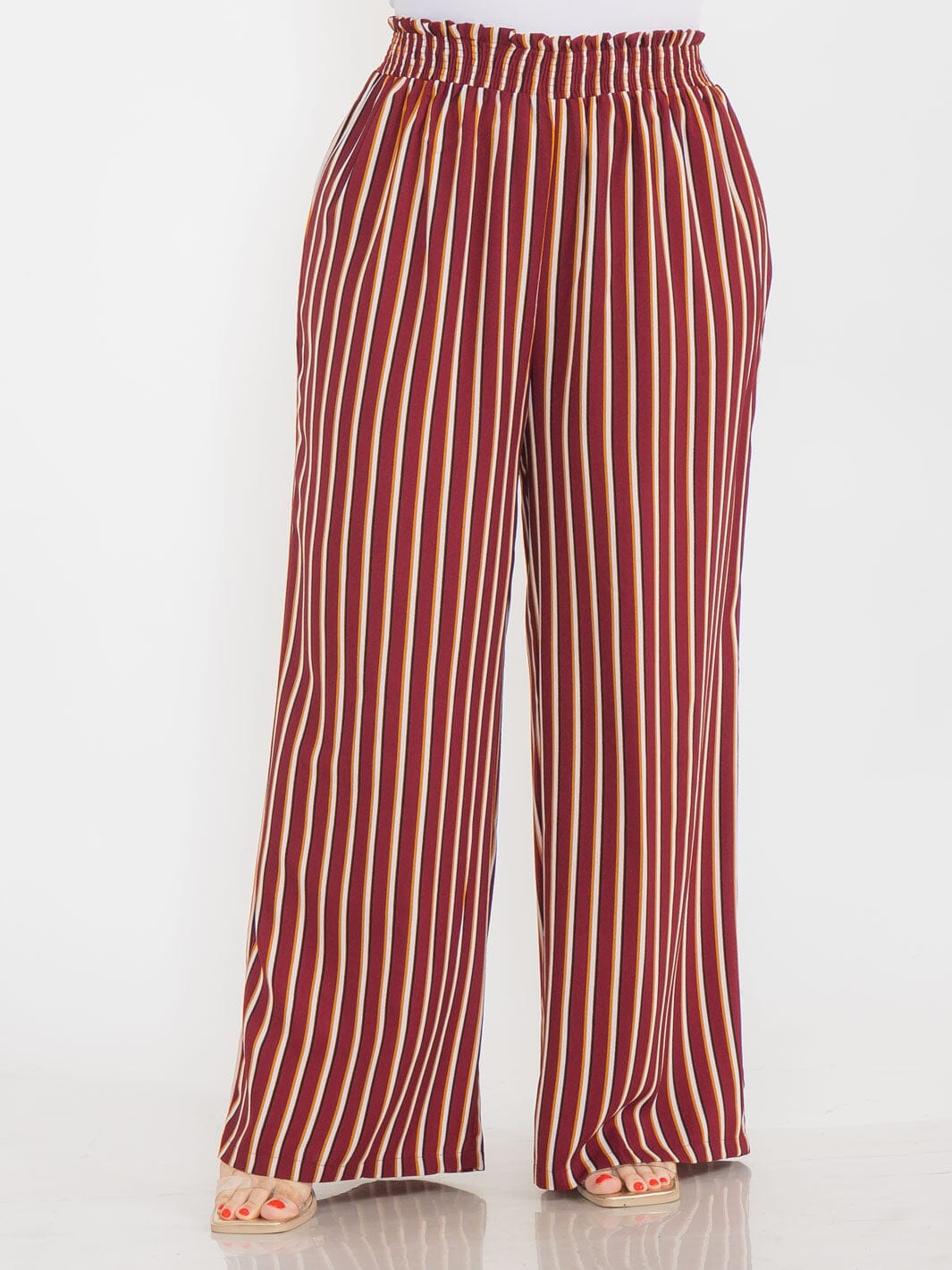PLUS SIZE ELASTIC WAIST COLORBLOCK STRIPES WIDE LEG BOHO PANTS