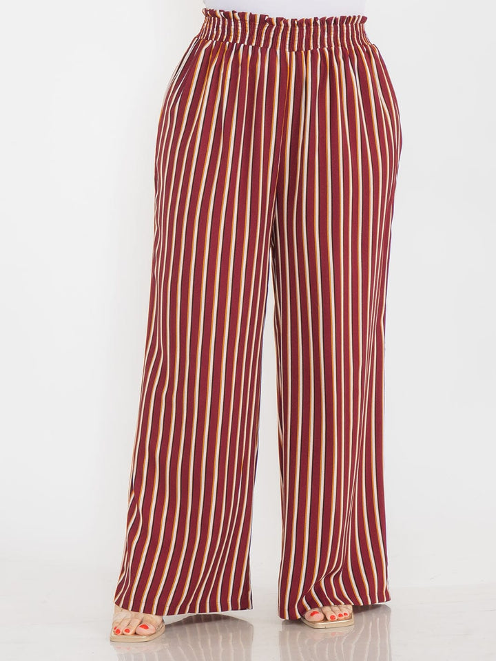 PLUS SIZE ELASTIC WAIST COLORBLOCK STRIPES WIDE LEG BOHO PANTS