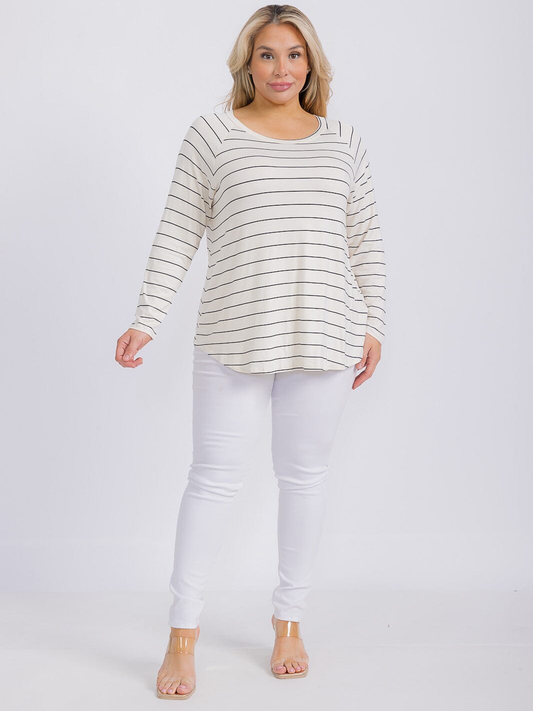 PLUS SIZE LONG SLEEVE STRIPES TOP