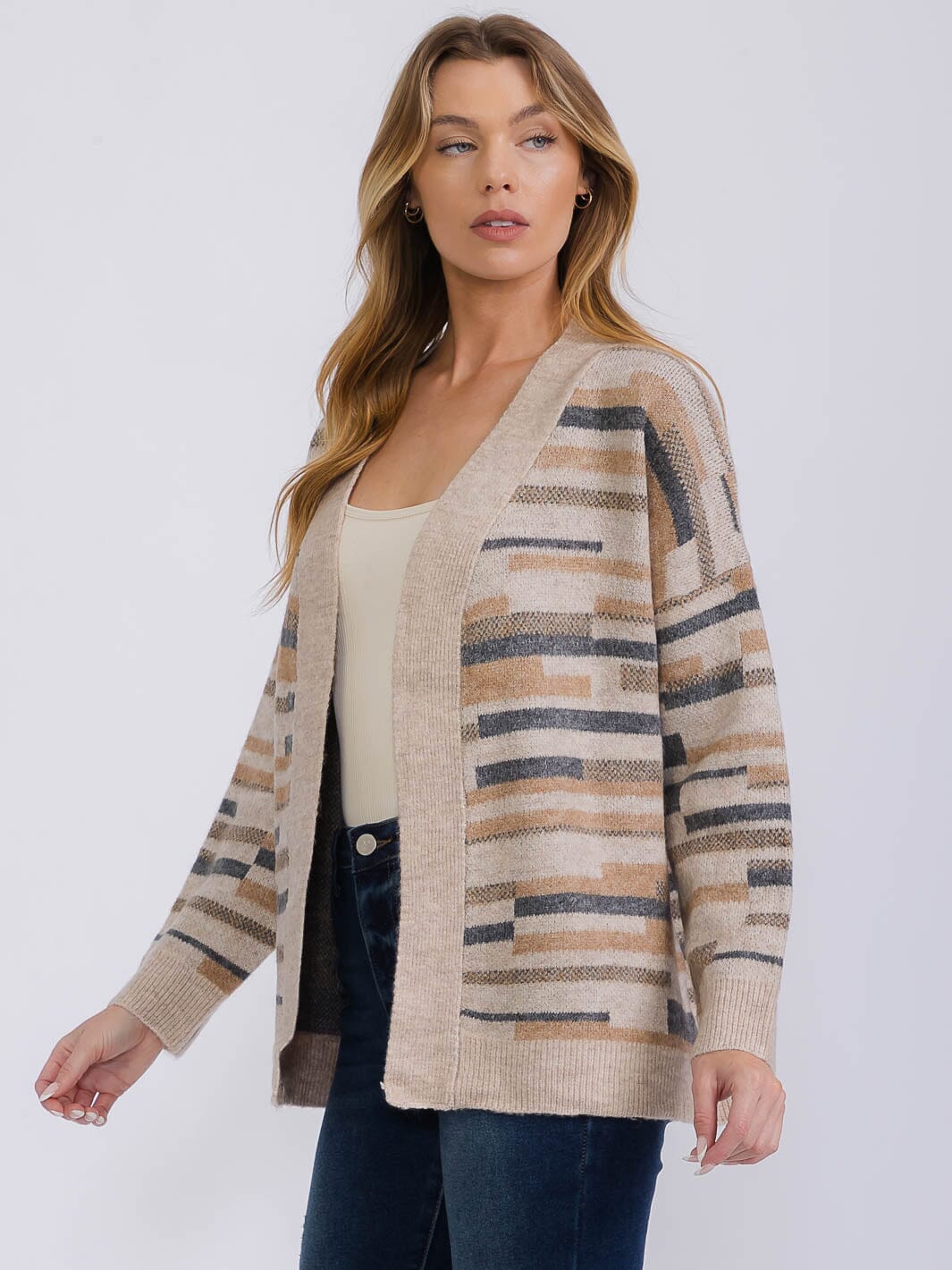 WOMEN'S LONG SLEEVE OPEN FRONT MULTI CARDIGAN
