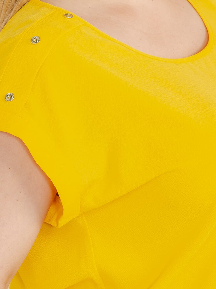 PLUS SIZE SHORT SLEEVE BUTTON DETAILED BLOUSE