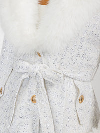 WOMEN'S LONG SLEEVE BUTTON CLOSURE FRONT POCKETS REMOVABLE COLLAR TWEED SEQUINS COAT