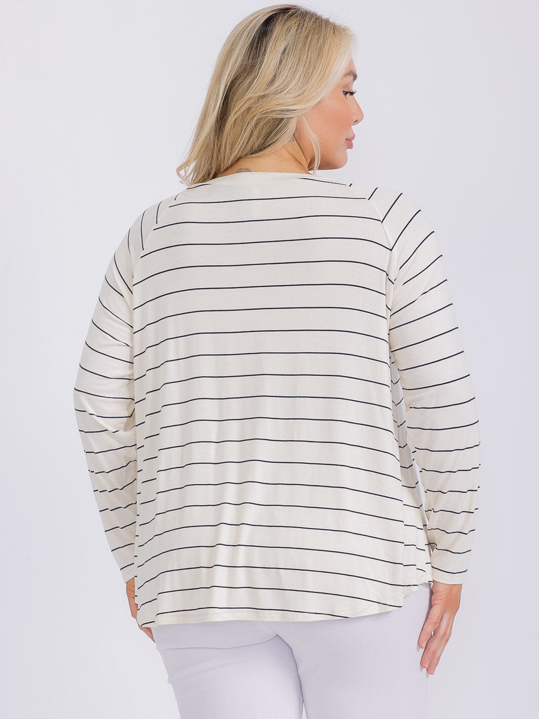 PLUS SIZE LONG SLEEVE STRIPES TOP