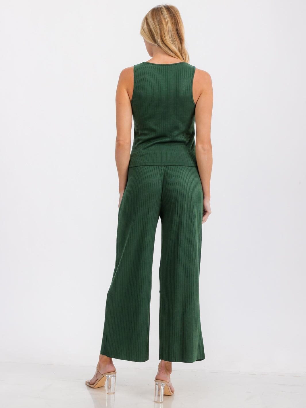 WOMEN'S SLEEVELESS TANK TOP & ELASTIC WAIST PANTS RIBBED 2PC SET