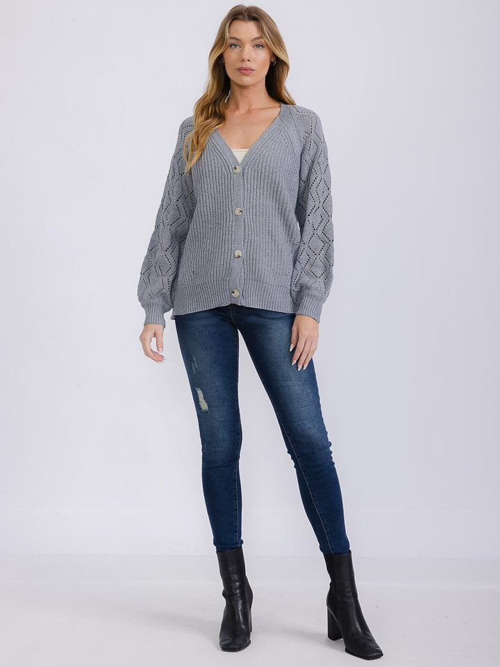 WOMEN'S LONG SLEEVE BUTTON CLOSURE KNIT CARDIGAN SWEATER