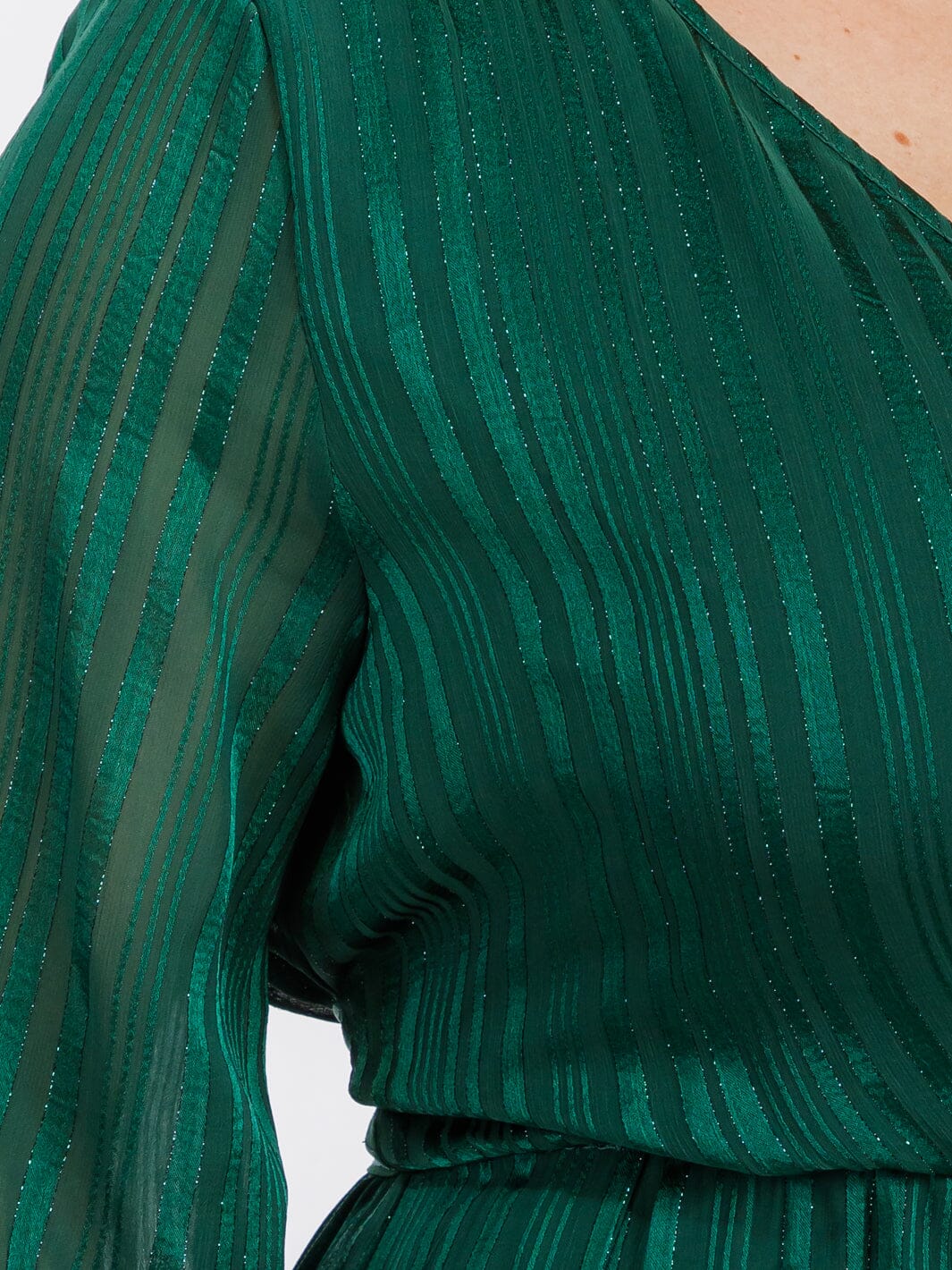 PLUS SIZE LONG SLEEVE SURPLICE SELF TIE SHIMMER MAXI DRESS