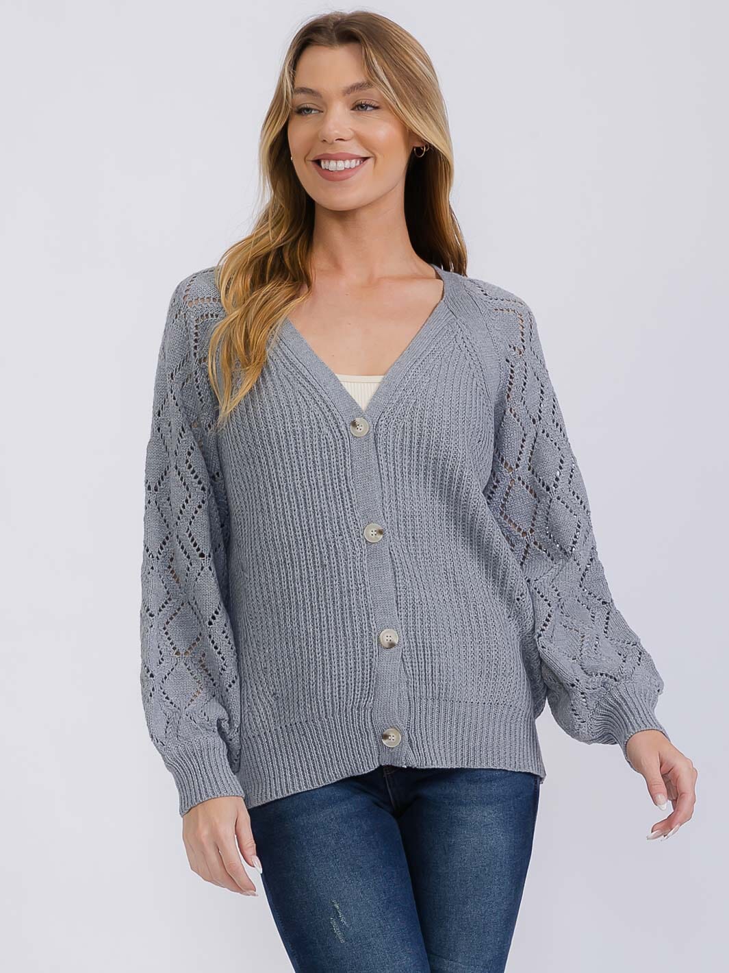 WOMEN'S LONG SLEEVE BUTTON CLOSURE KNIT CARDIGAN SWEATER