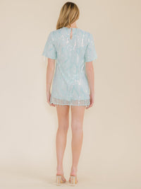 WOMEN'S SHORT SLEEVE FRINGE SEQUINS DETAILED MINI DRESS