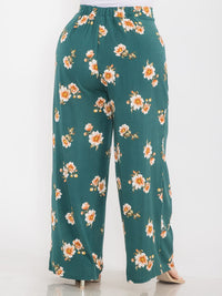PLUS SIZE ELASTIC WAIST COLORBLOCK FLORAL WIDE LEG BOHO PANTS