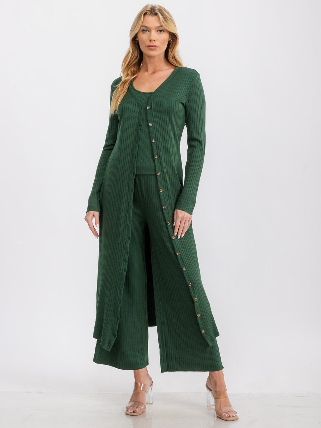 WOMEN'S LONG SLEEVE BUTTON UP RIBBED CARDIGAN
