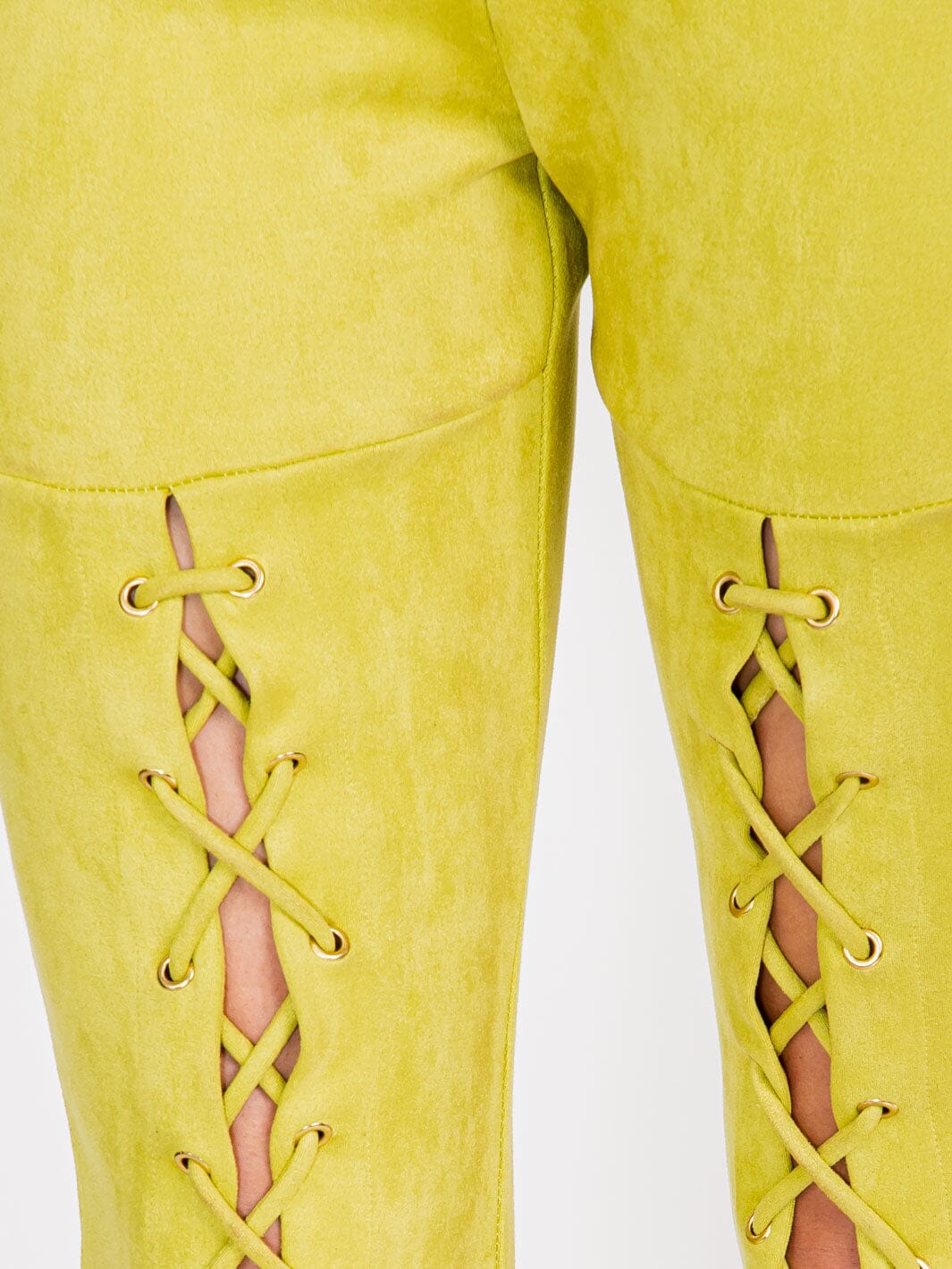 WOMEN'S ZIPPER CLOSURE SKINNY LEG VELVET LACE UP PANTS