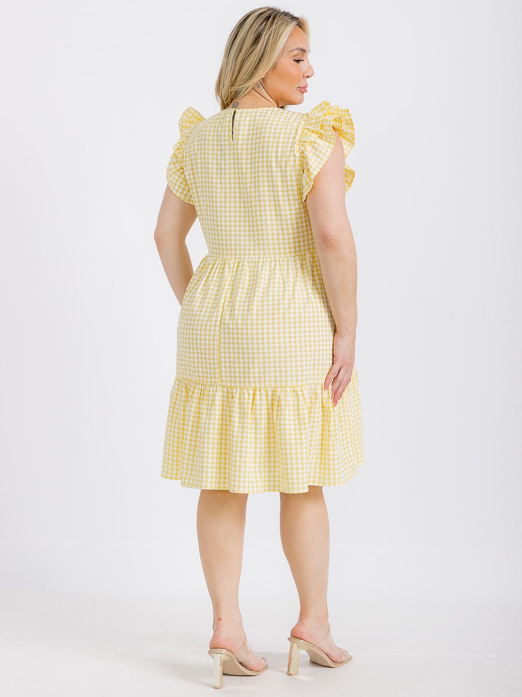 PLUS SIZE RUFFLE SLEEVE TIERED TUNIC PLAID MINI DRESS