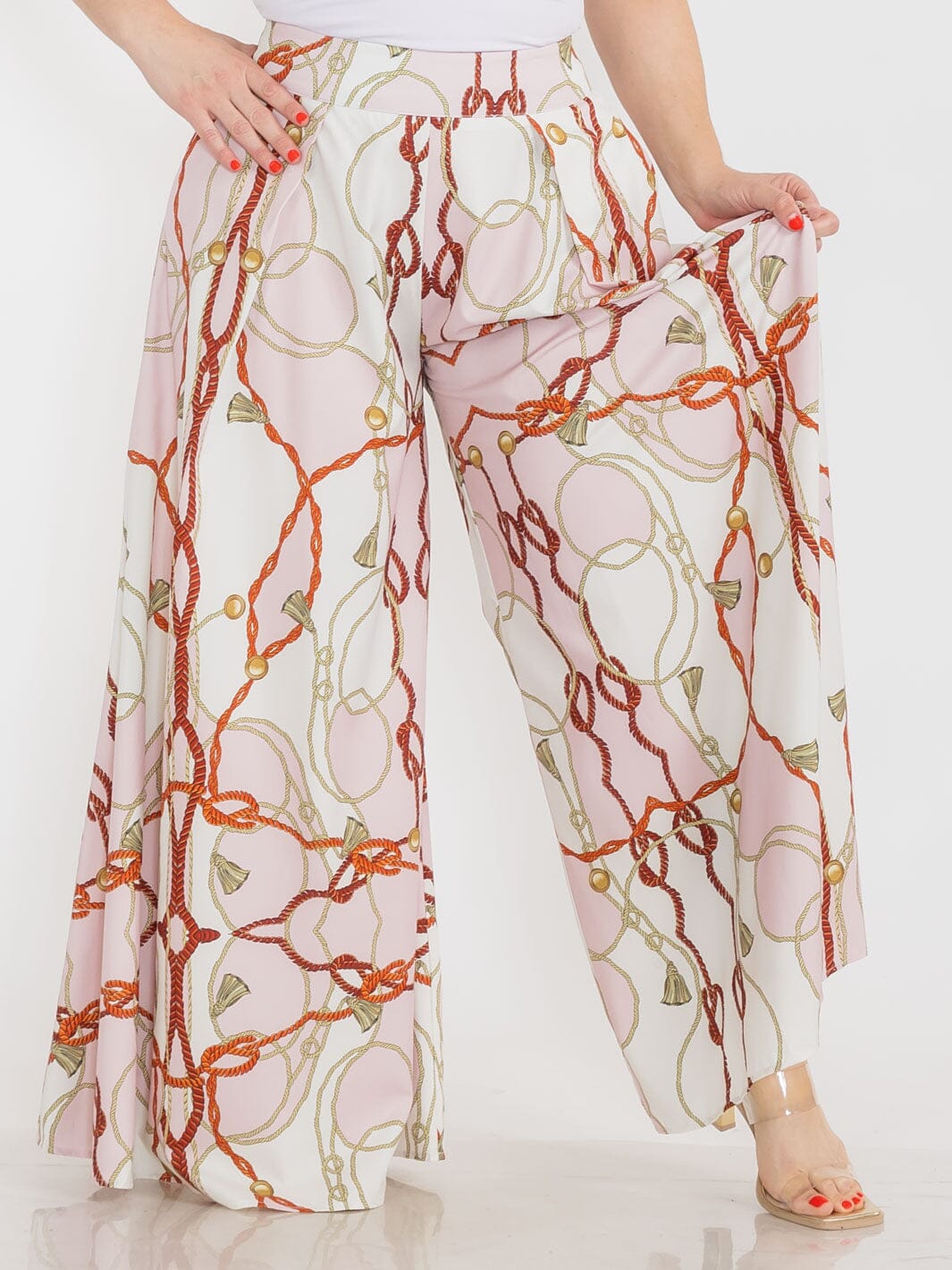 20-60代からのファッション通販  MULTI CLOSURE ZIPPER SIZE PLUS PRINT PANTS BOHO LEG WIDE パンツ