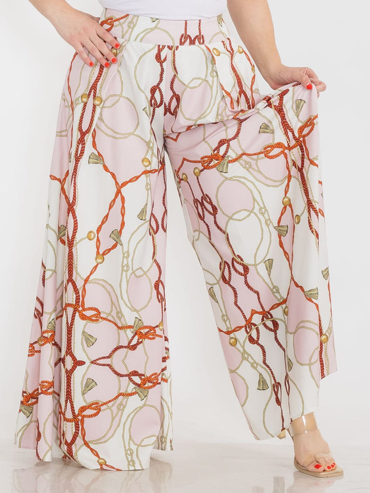 PLUS SIZE ZIPPER CLOSURE MULTI PRINT WIDE LEG BOHO PANTS