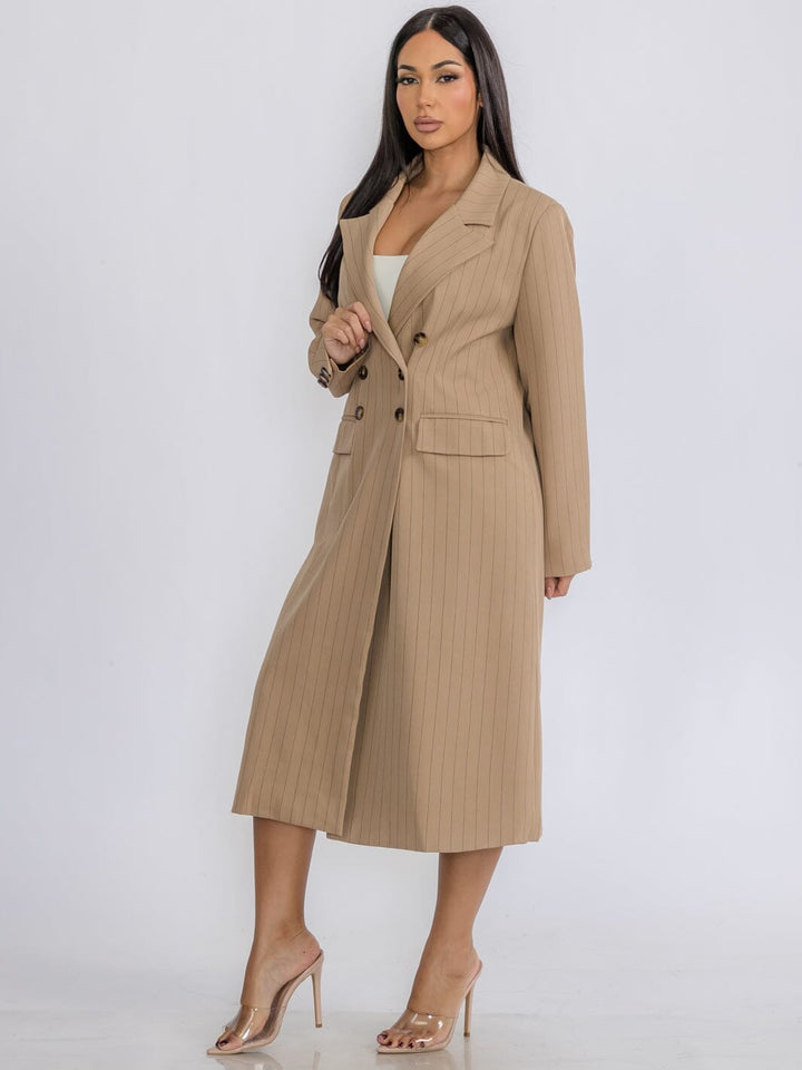 WOMEN'S LONG SLEEVE COAT & MIDI SKIRT STRIPES 2PC. SET