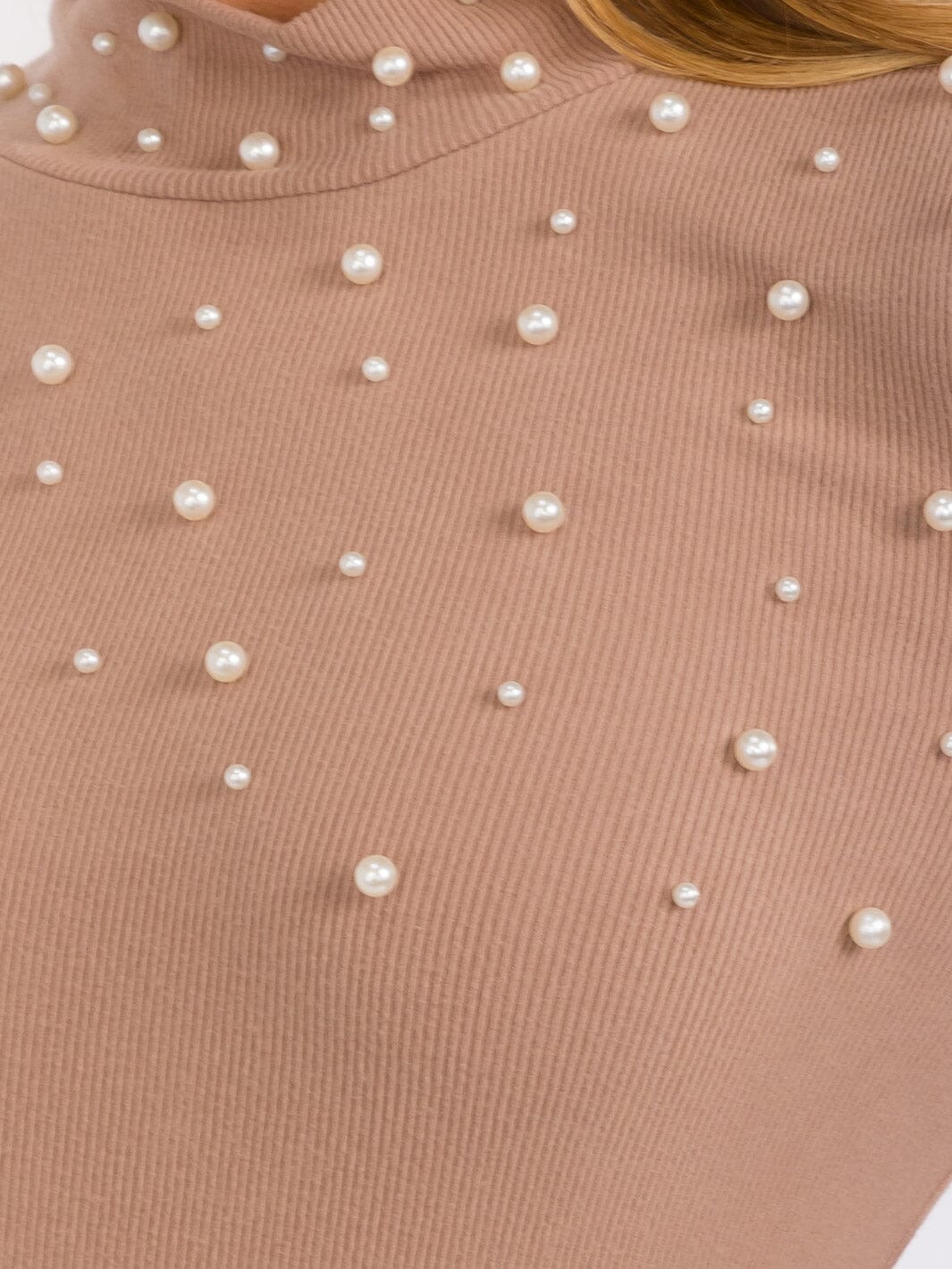WOMEN'S LONG SLEEVES MOCK NECK PEAR DETAILED TOP