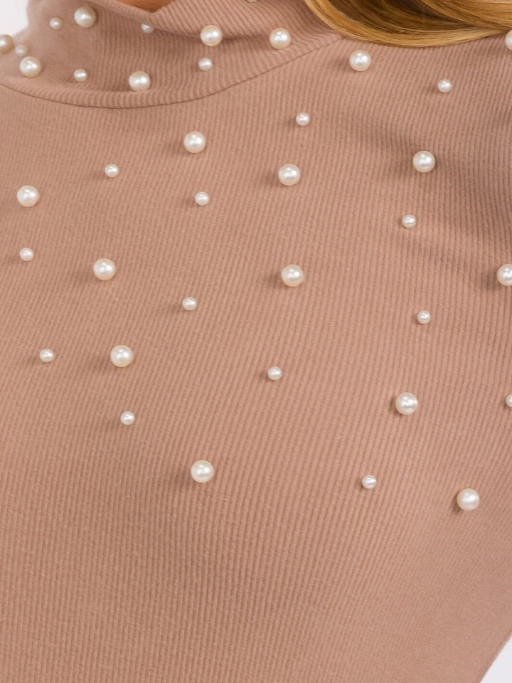 WOMEN'S LONG SLEEVES MOCK NECK PEAR DETAILED TOP