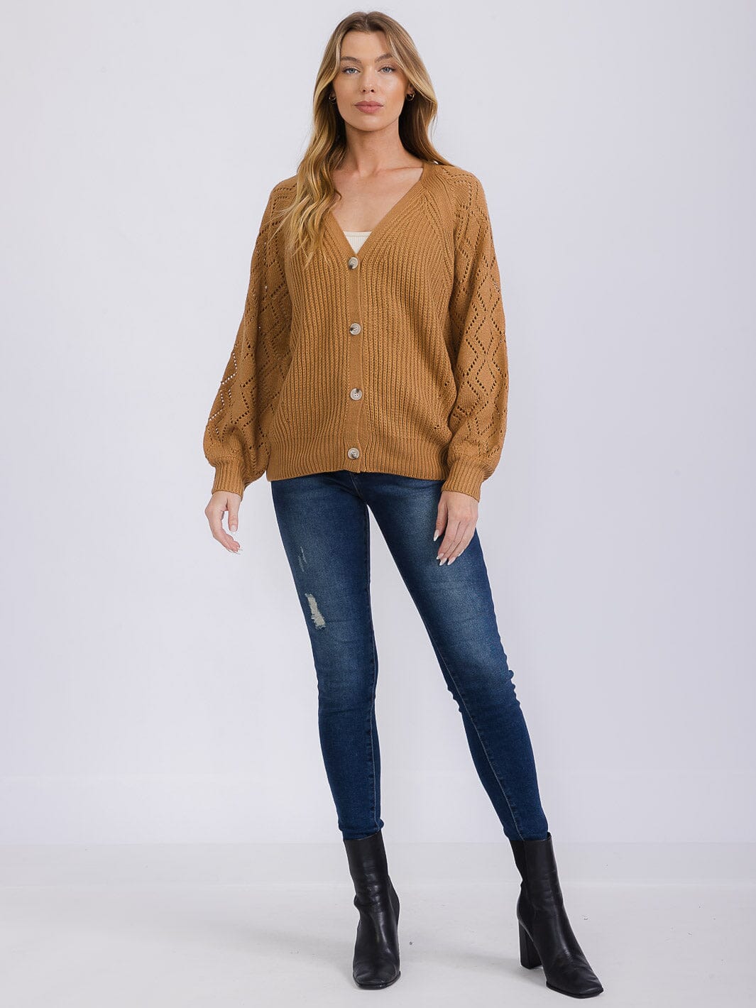 WOMEN'S LONG SLEEVE BUTTON CLOSURE KNIT CARDIGAN SWEATER