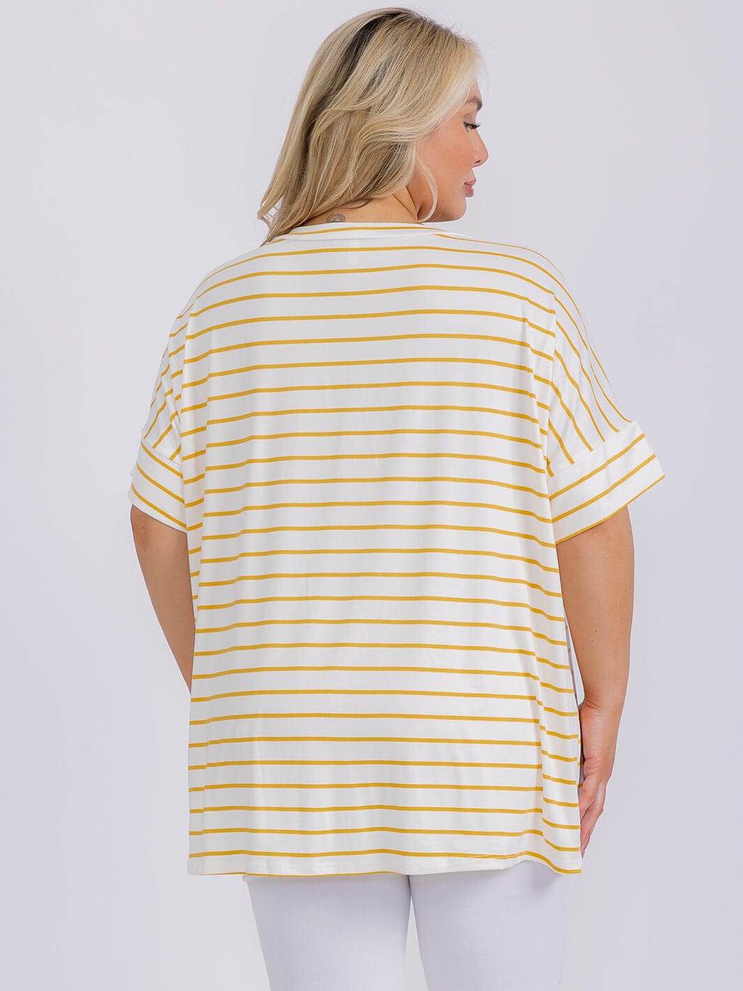 PLUS SIZE SHORT SLEEVE FRONT POCKET STRIPES COLORBLOCK TOP