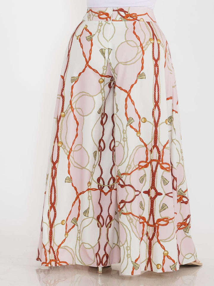 PLUS SIZE ZIPPER CLOSURE MULTI PRINT WIDE LEG BOHO PANTS