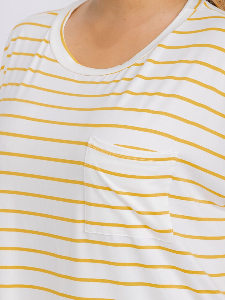 PLUS SIZE SHORT SLEEVE FRONT POCKET STRIPES COLORBLOCK TOP