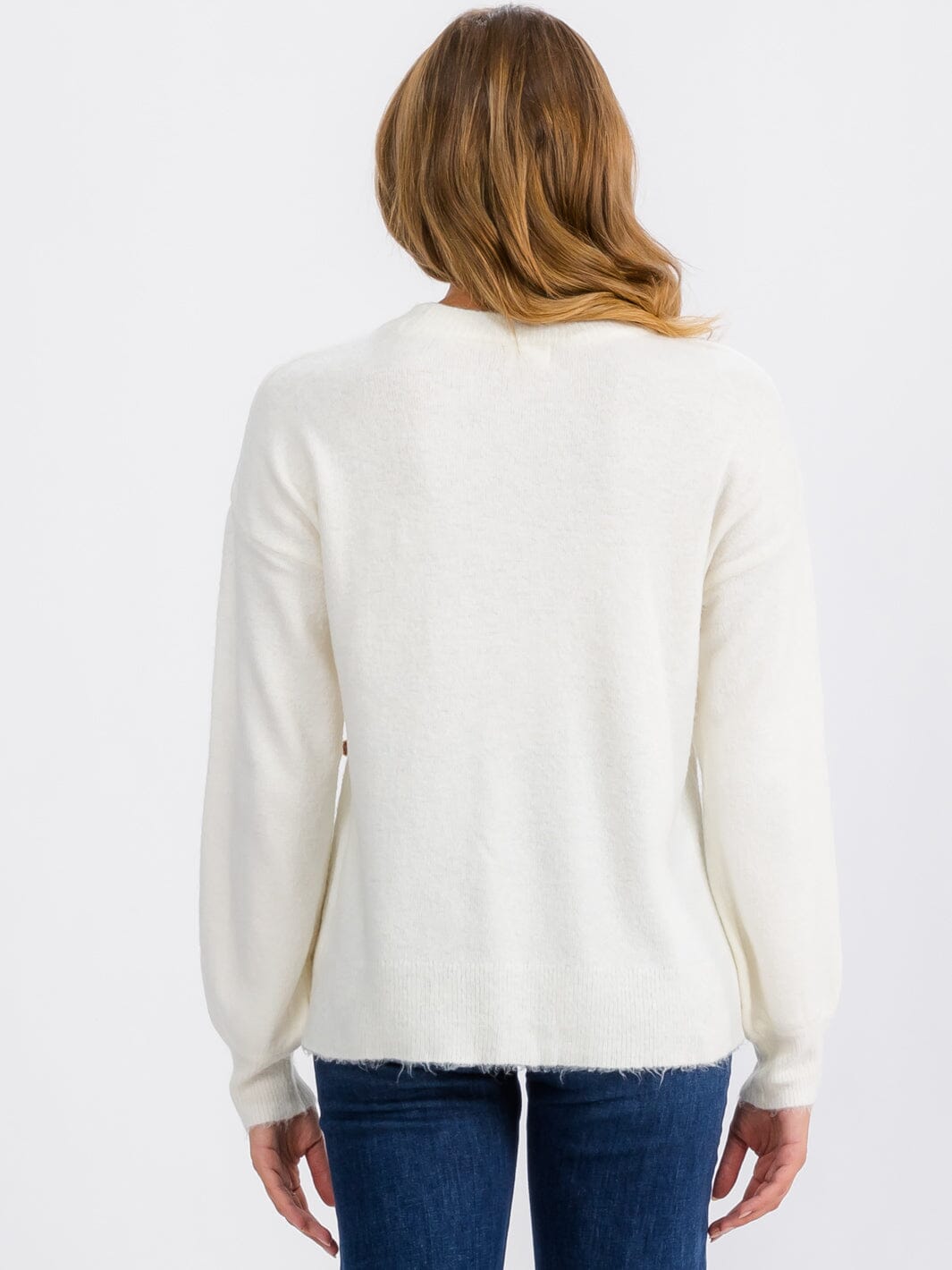 WOMEN'S LONG SLEEVE POM POM DETAILED PULLOVER SWEATER