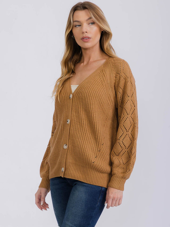 WOMEN'S LONG SLEEVE BUTTON CLOSURE KNIT CARDIGAN SWEATER