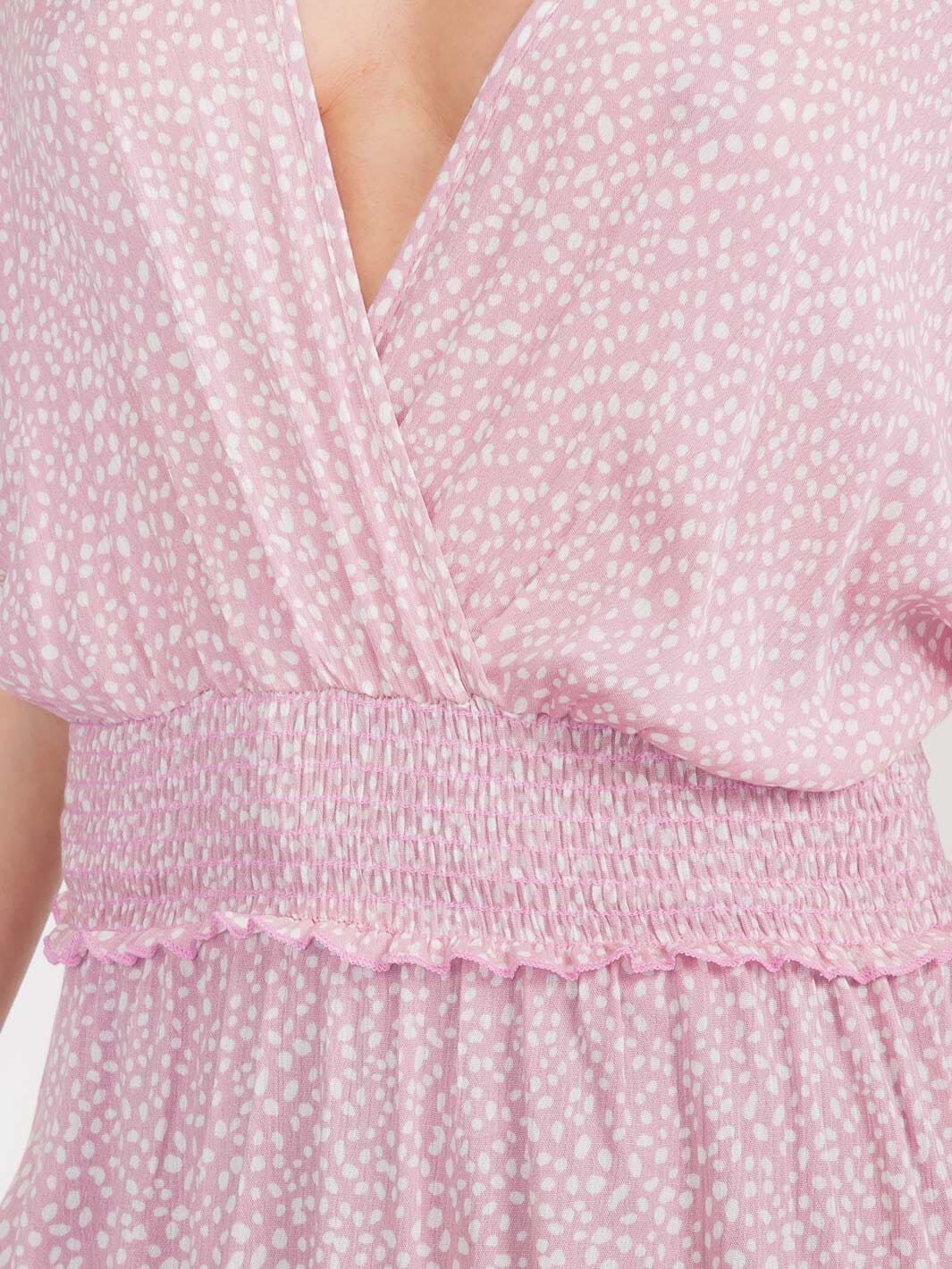 WOMEN'S SHORT SLEEVE V-NECK SMOCK WAIST TUNIC TOP