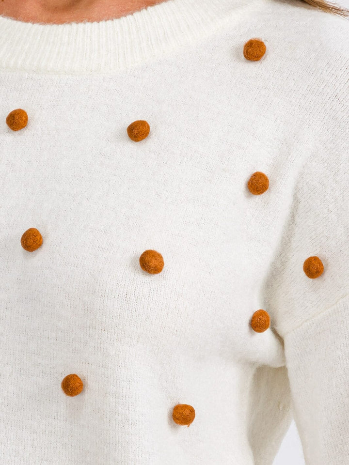 WOMEN'S LONG SLEEVE POM POM DETAILED PULLOVER SWEATER