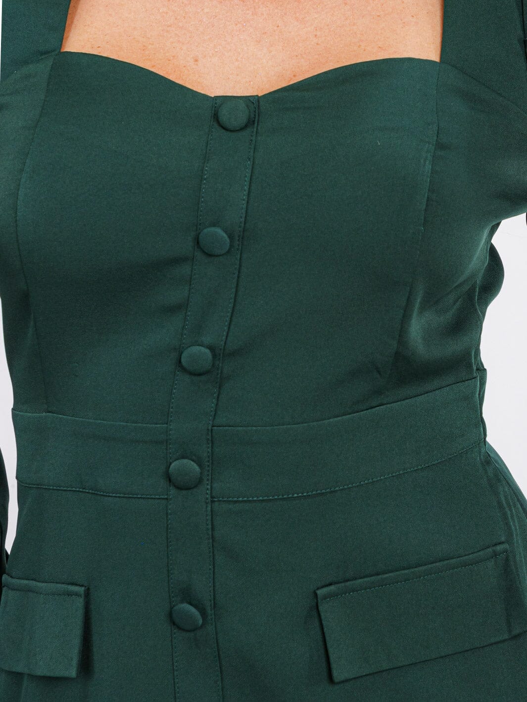 WOMEN'S LONG PUFF SLEEVES BUTTONS DETAILED BODYCON MINI DRESS