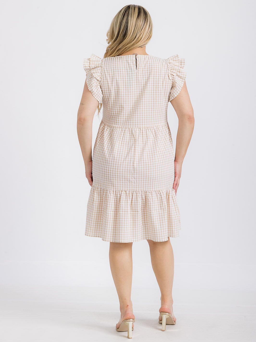 PLUS SIZE RUFFLE SLEEVE TIERED TUNIC PLAID MINI DRESS