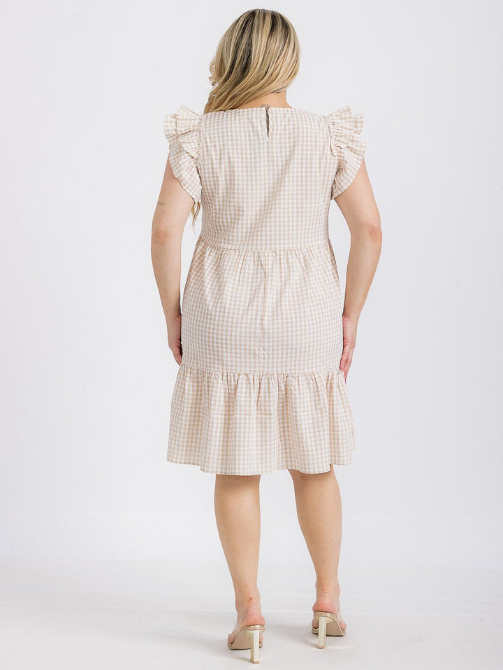 PLUS SIZE RUFFLE SLEEVE TIERED TUNIC PLAID MINI DRESS