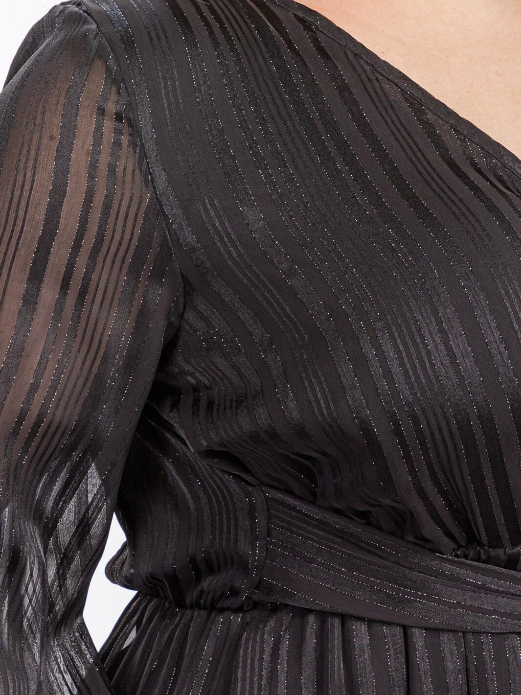 PLUS SIZE LONG SLEEVE SURPLICE SELF TIE SHIMMER MAXI DRESS