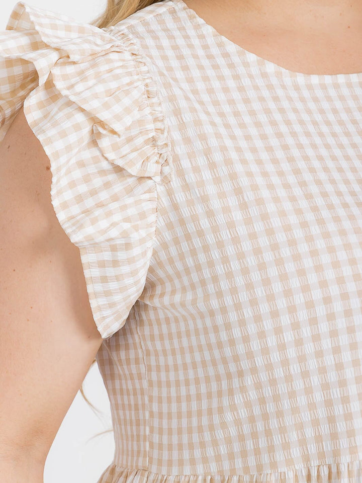 PLUS SIZE RUFFLE SLEEVE TIERED TUNIC PLAID MINI DRESS