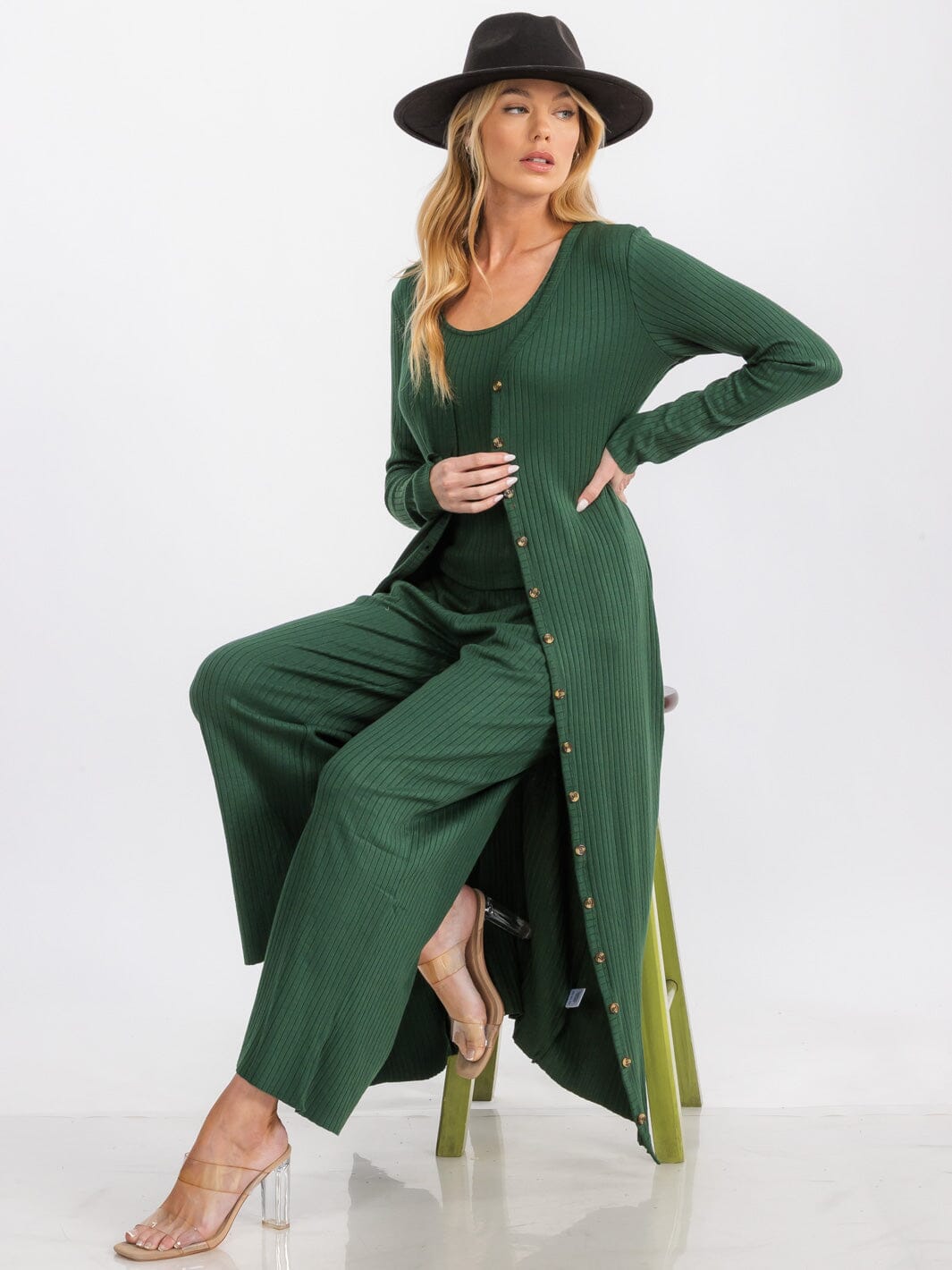 WOMEN'S LONG SLEEVE BUTTON UP RIBBED CARDIGAN