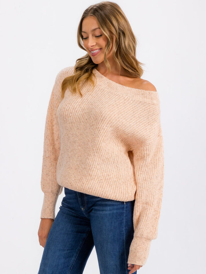 WOMEN'S LONG SLEEVE BACK DETAILED KNIT PULLOVER SWEATER