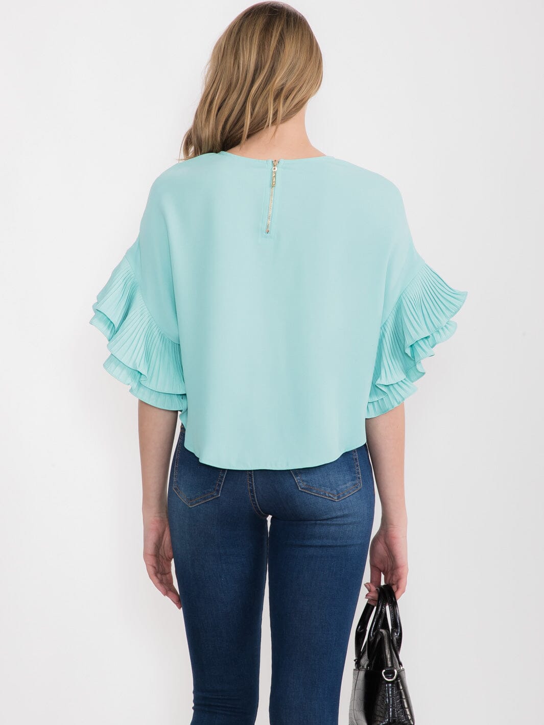 WOMEN'S SHORT RUFFLE SLEEVE TUNIC BLOUSE