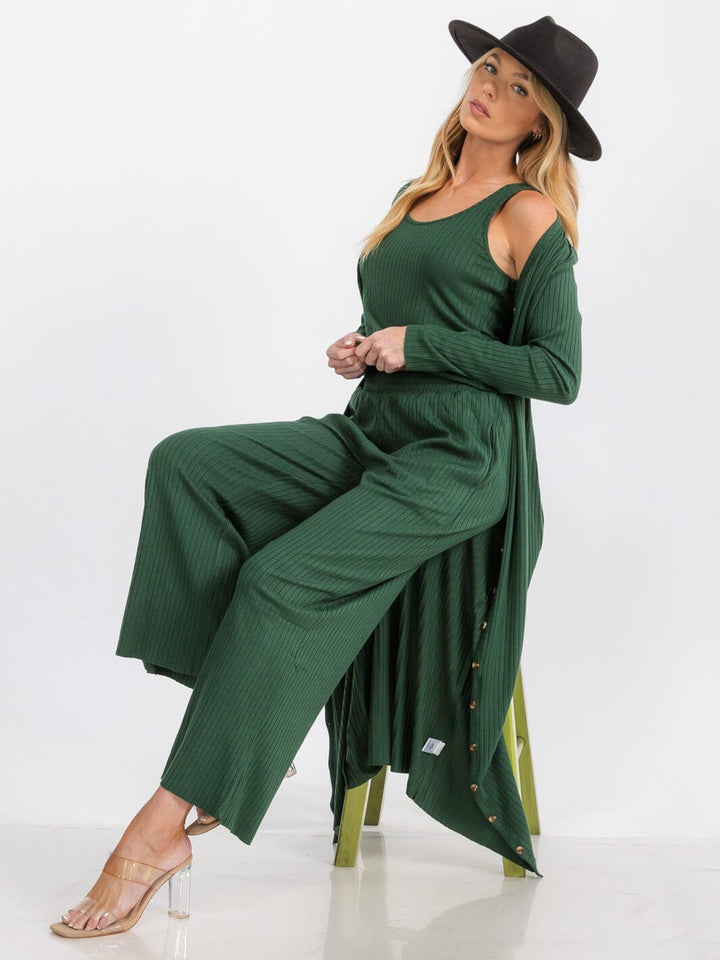 WOMEN'S ELASTIC WAIST FRONT POCKETS WIDE LEG RIBBED PANTS