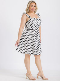 PLUS SIZE SLEEVELESS BUTTON UP POLKA DOTS FIT & FLARE MINI DRESS