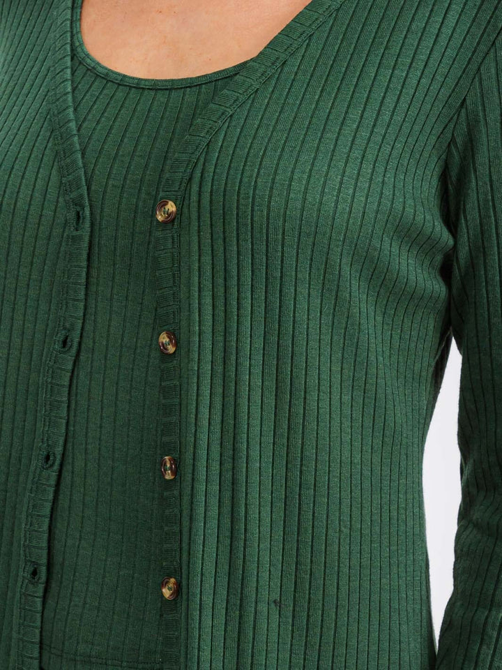 WOMEN'S LONG SLEEVE BUTTON UP RIBBED CARDIGAN