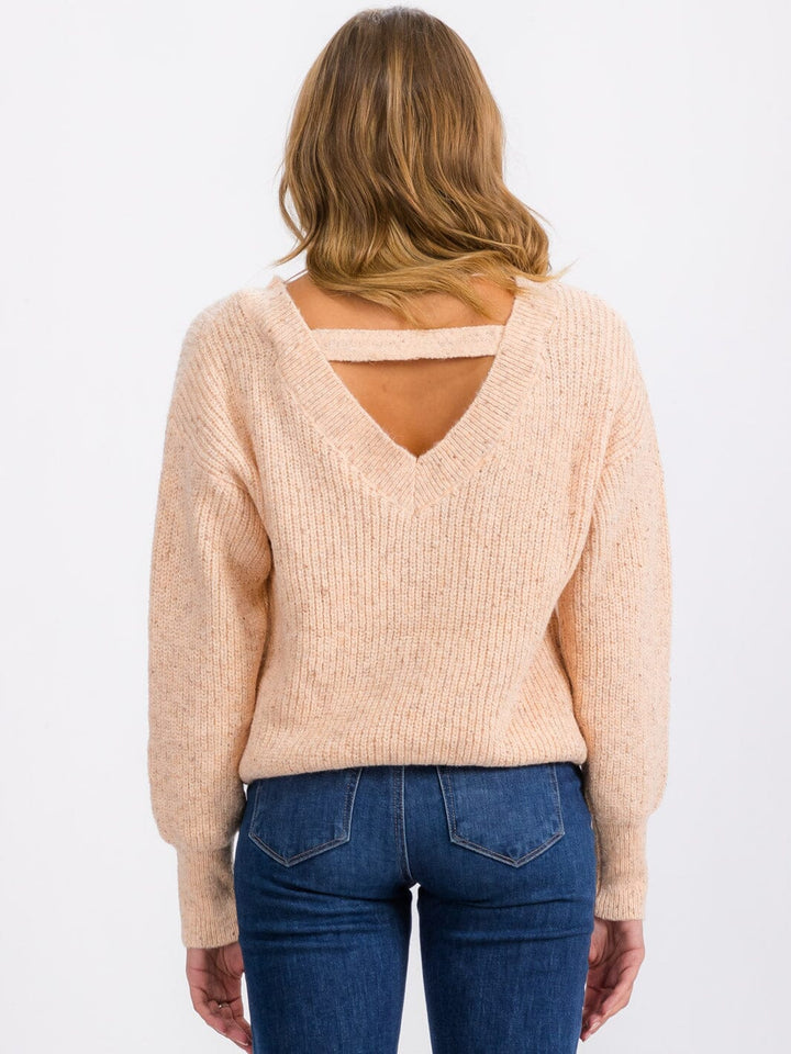 WOMEN'S LONG SLEEVE BACK DETAILED KNIT PULLOVER SWEATER