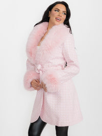 WOMEN'S LONG SLEEVE BUTTON CLOSURE FRONT POCKETS REMOVABLE COLLAR TWEED SEQUINS COAT