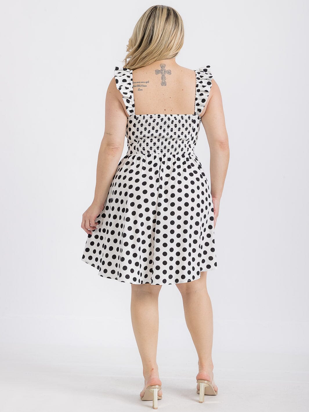 PLUS SIZE SLEEVELESS BUTTON UP POLKA DOTS FIT & FLARE MINI DRESS