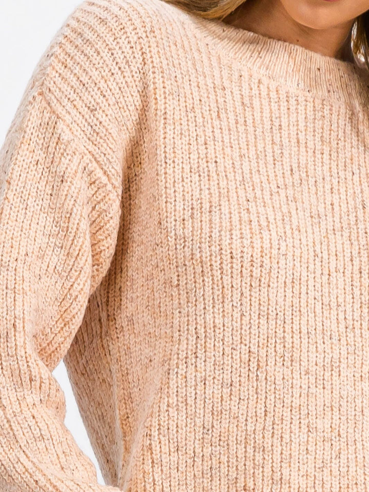 WOMEN'S LONG SLEEVE BACK DETAILED KNIT PULLOVER SWEATER