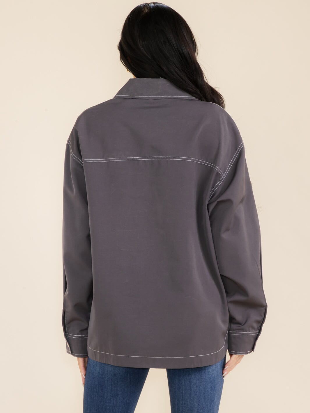 WOMEN'S LONG SLEEVE BUTTON CLOSURE FRONT POCKETS UTILITY JACKET