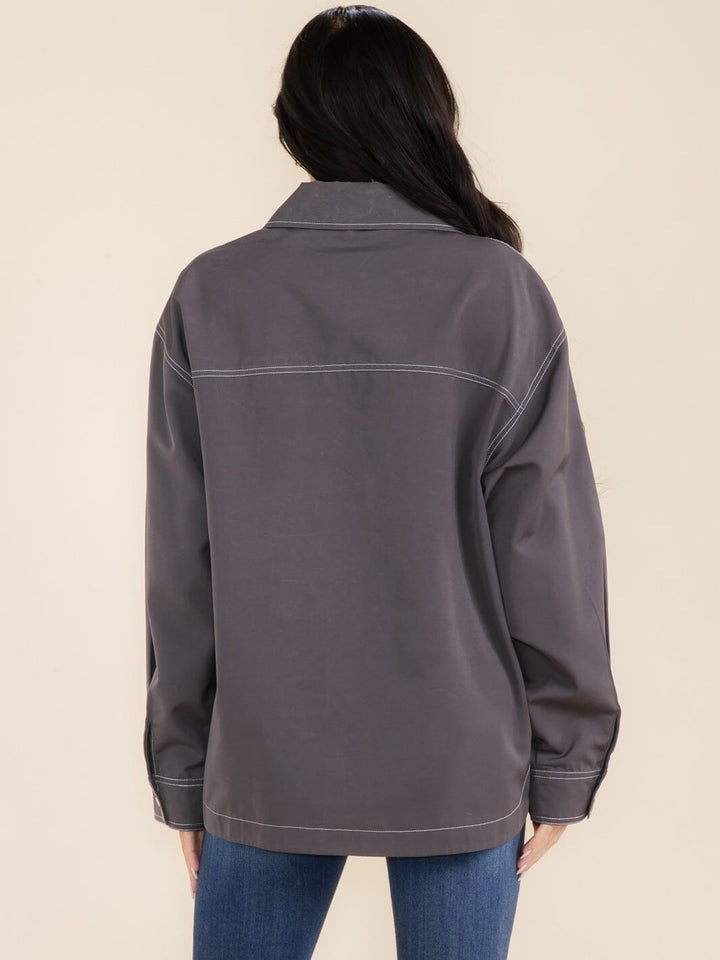 WOMEN'S LONG SLEEVE BUTTON CLOSURE FRONT POCKETS UTILITY JACKET