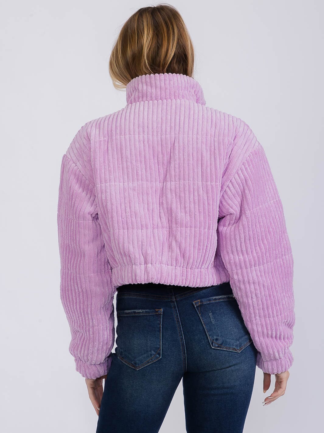 WOMEN'S LONG SLEEVE ZIP UP FRONT POCKETS CORDUROY JACKET